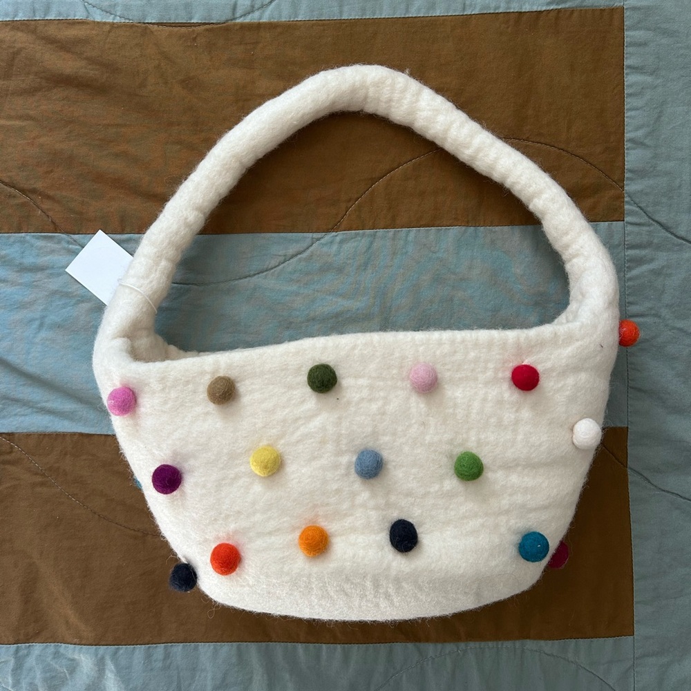 Felt Woven Pom Pom Easter Basket NWT